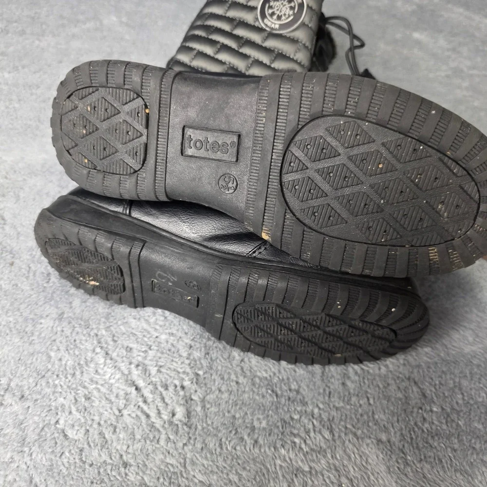 Totes Womens 5.5 Ember Snow Boots‎ Black Quilted Faux Fur Lined Zipper Bungee